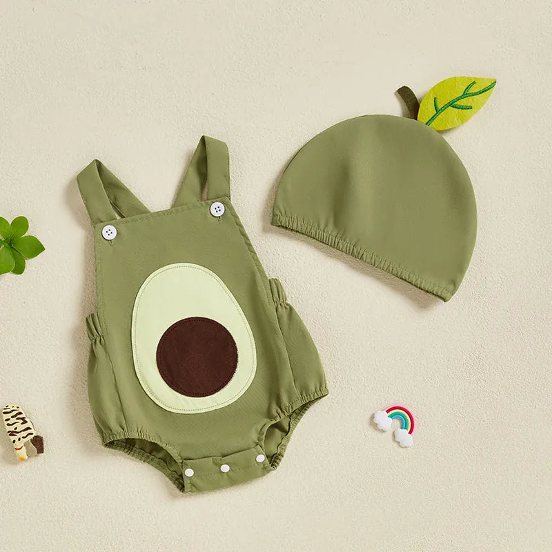 Baby Fruit Overalls Romper & Hat Set Summer Outfit 0–18 Months