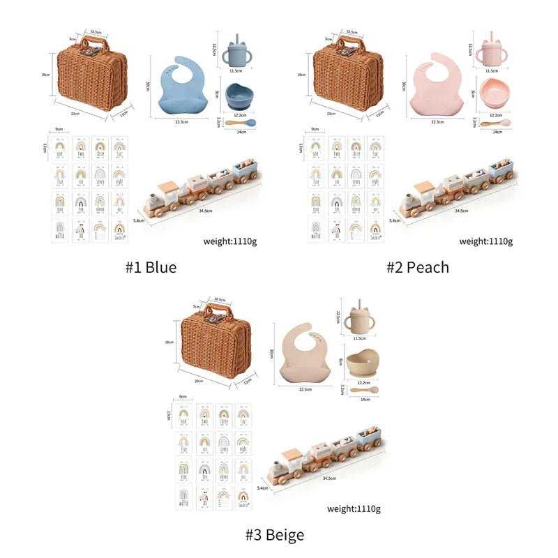 Baby Gift Set with Montessori Toy and Silicone Feeding Set