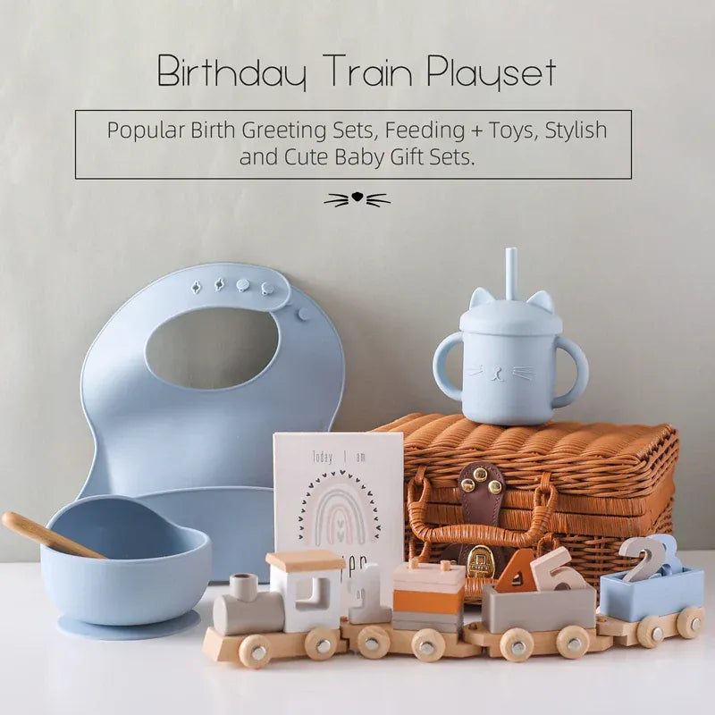 Baby Gift Set with Montessori Toy and Silicone Feeding Set