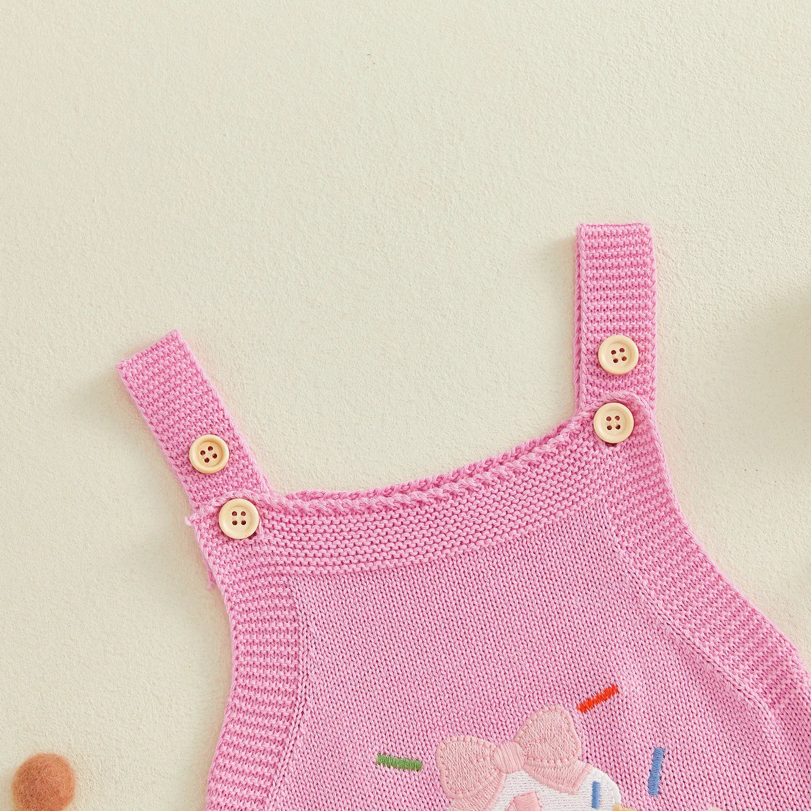 Baby Girl 1st Birthday Knit Bodysuit Embroidery Cupcake 6–18M