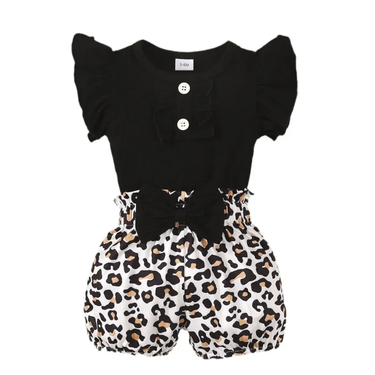 Baby Girl 2 Piece Romper and Leopard Shorts Set