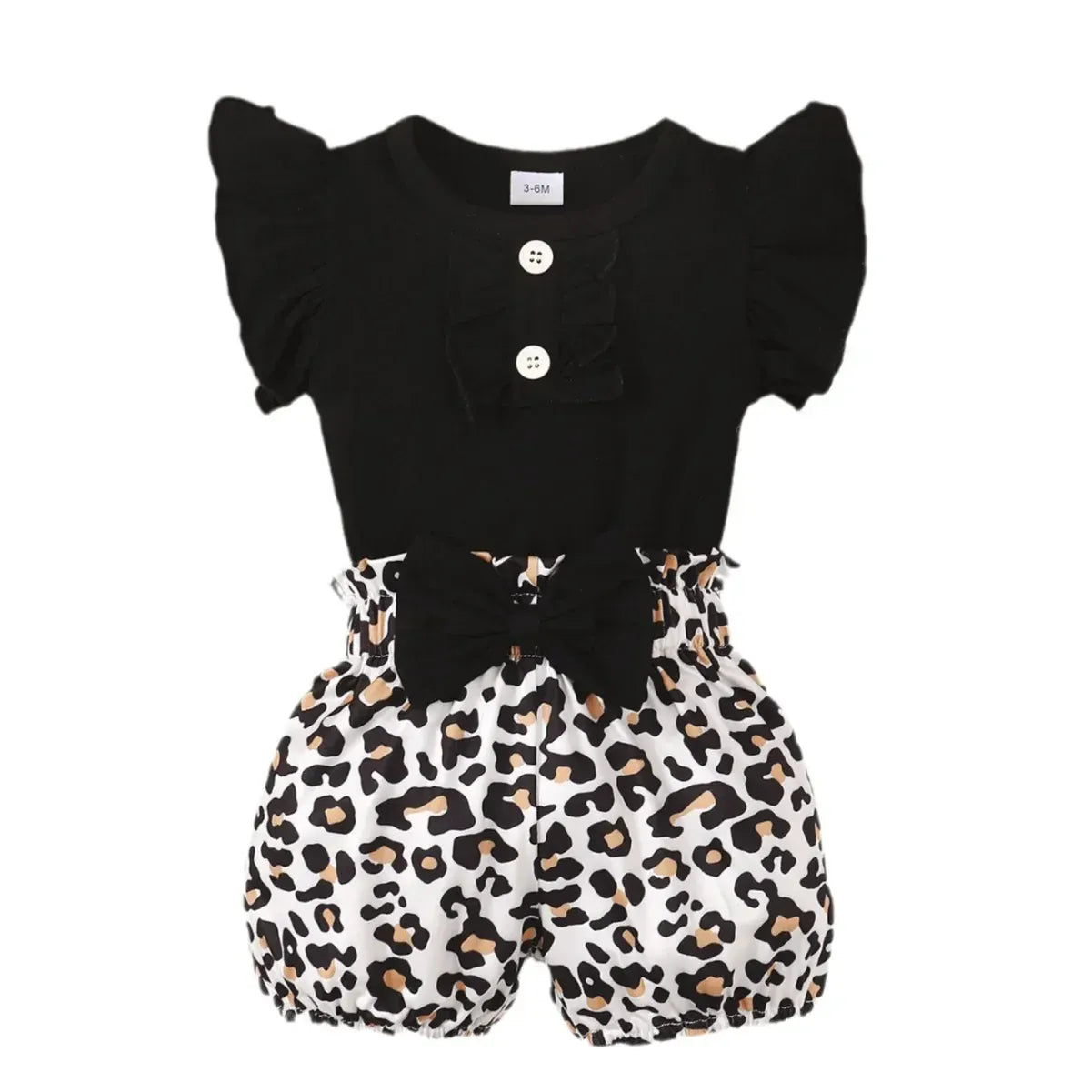 Baby Girl 2 Piece Romper and Leopard Shorts Set