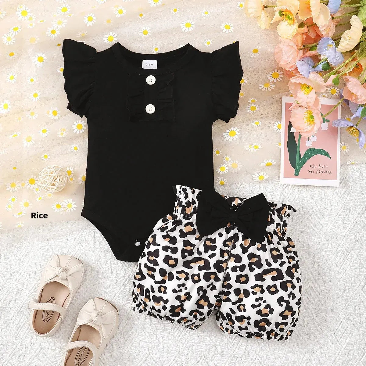 Baby Girl 2 Piece Romper and Leopard Shorts Set