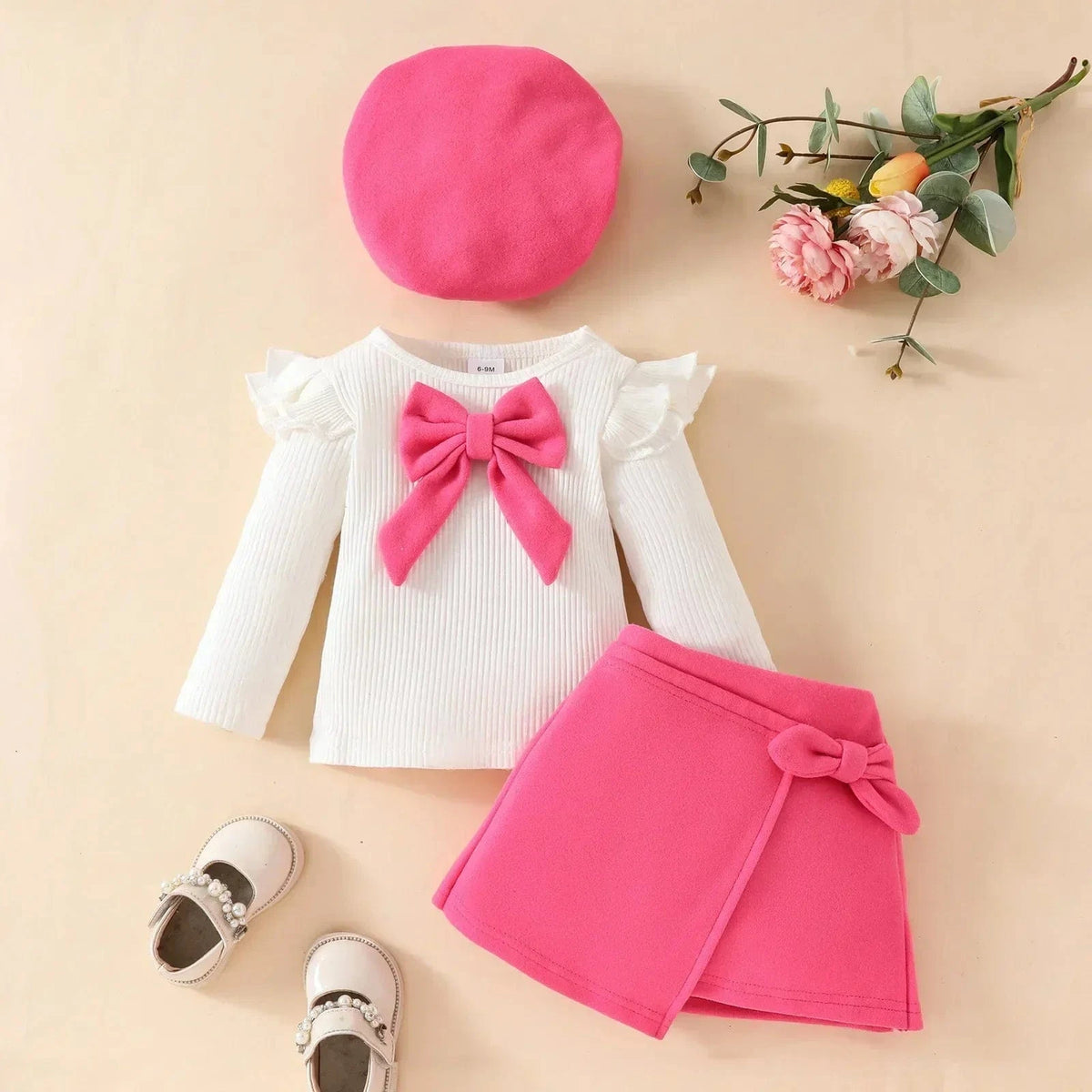 Dark Pink 3 / 6-9M Baby Girl 3 Piece Outfit