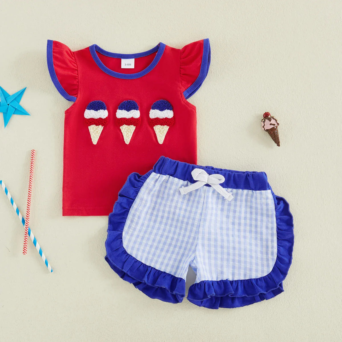 Baby Girl 4th of July Embroidery Top & Shorts Set