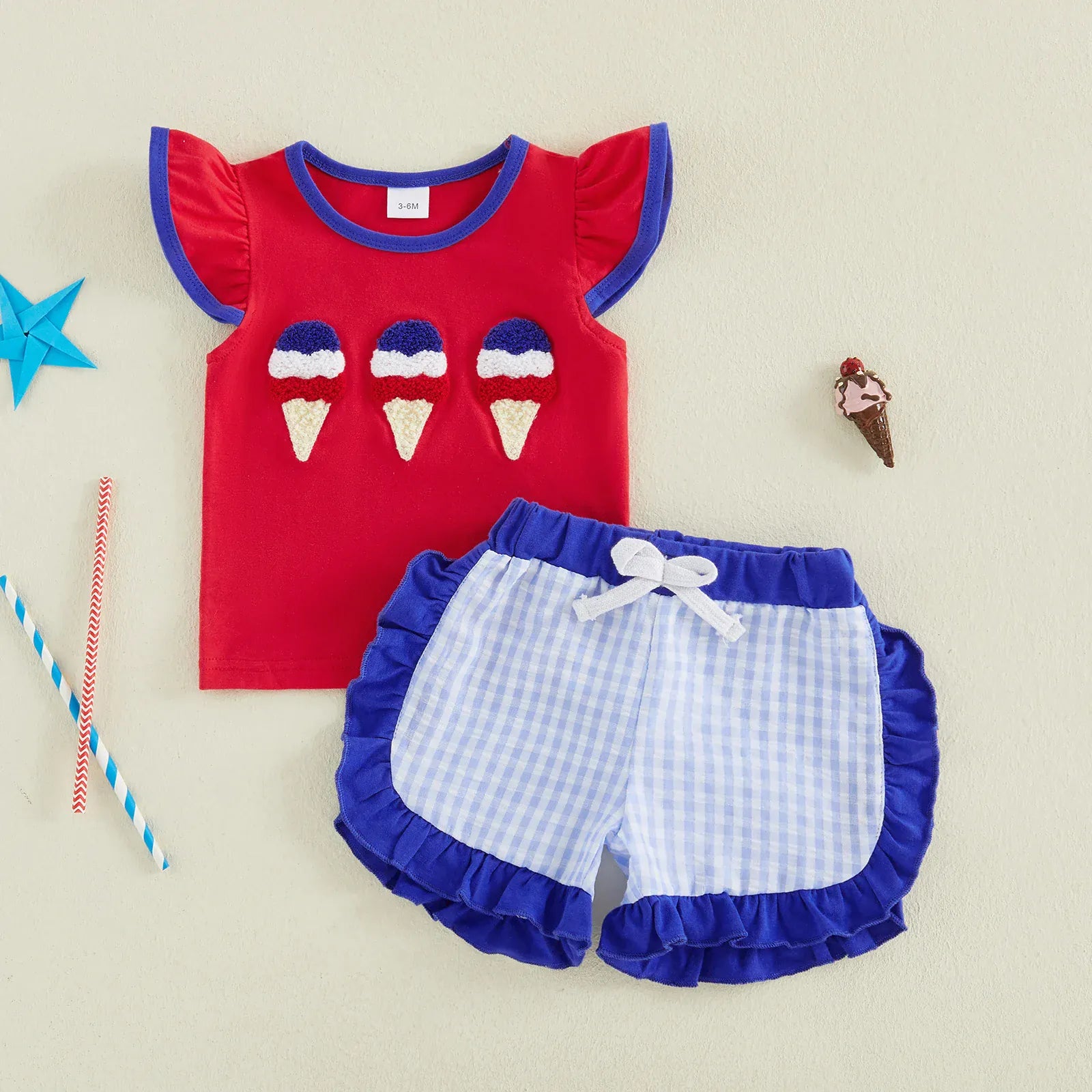 Baby Girl 4th of July Embroidery Top & Shorts Set