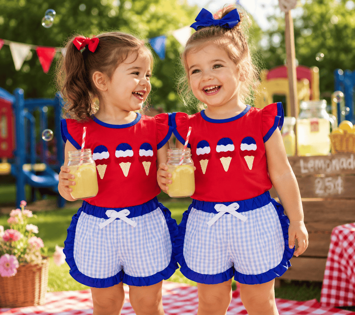 Baby Girl 4th of July Embroidery Top & Shorts Set