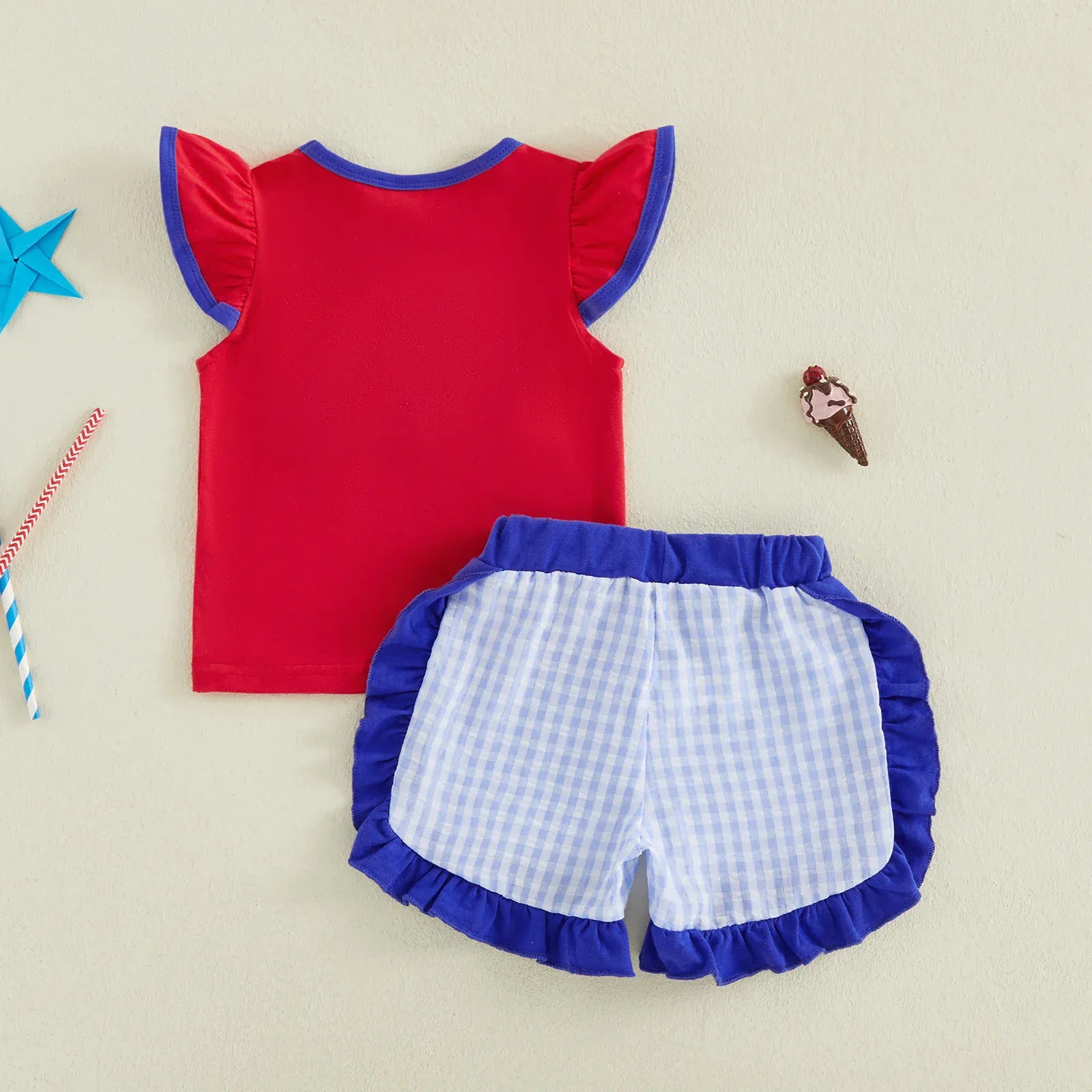 Baby Girl 4th of July Embroidery Top & Shorts Set