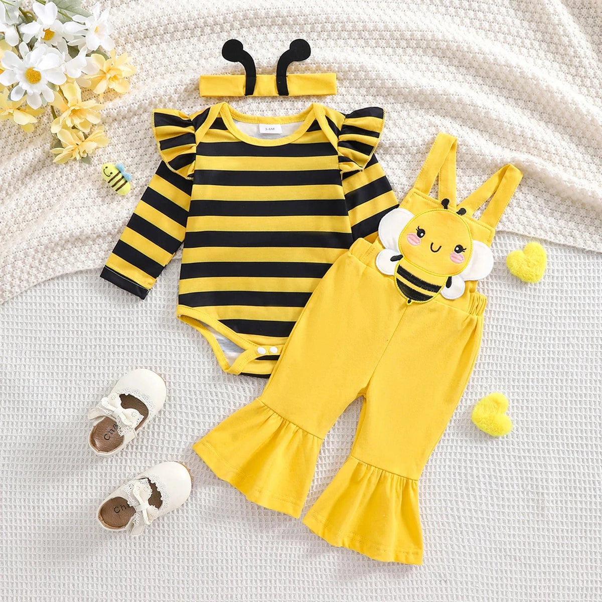 Yellow / 0-3M Baby Girl Bee Costume Set