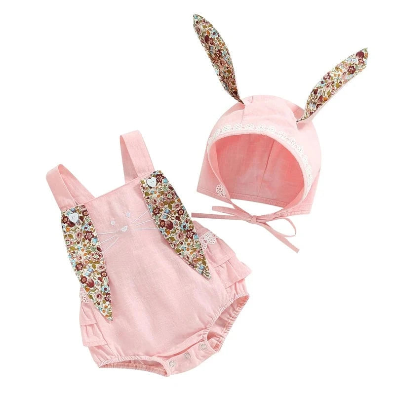 Pink / 0-3M Baby Girl Bunny Romper
