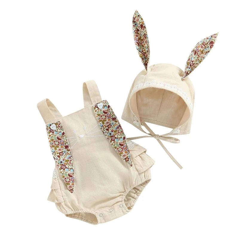 Khaki / 0-3M Baby Girl Bunny Romper