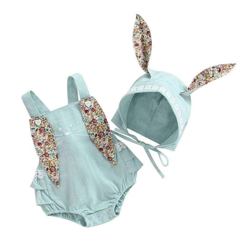Blue / 0-3M Baby Girl Bunny Romper