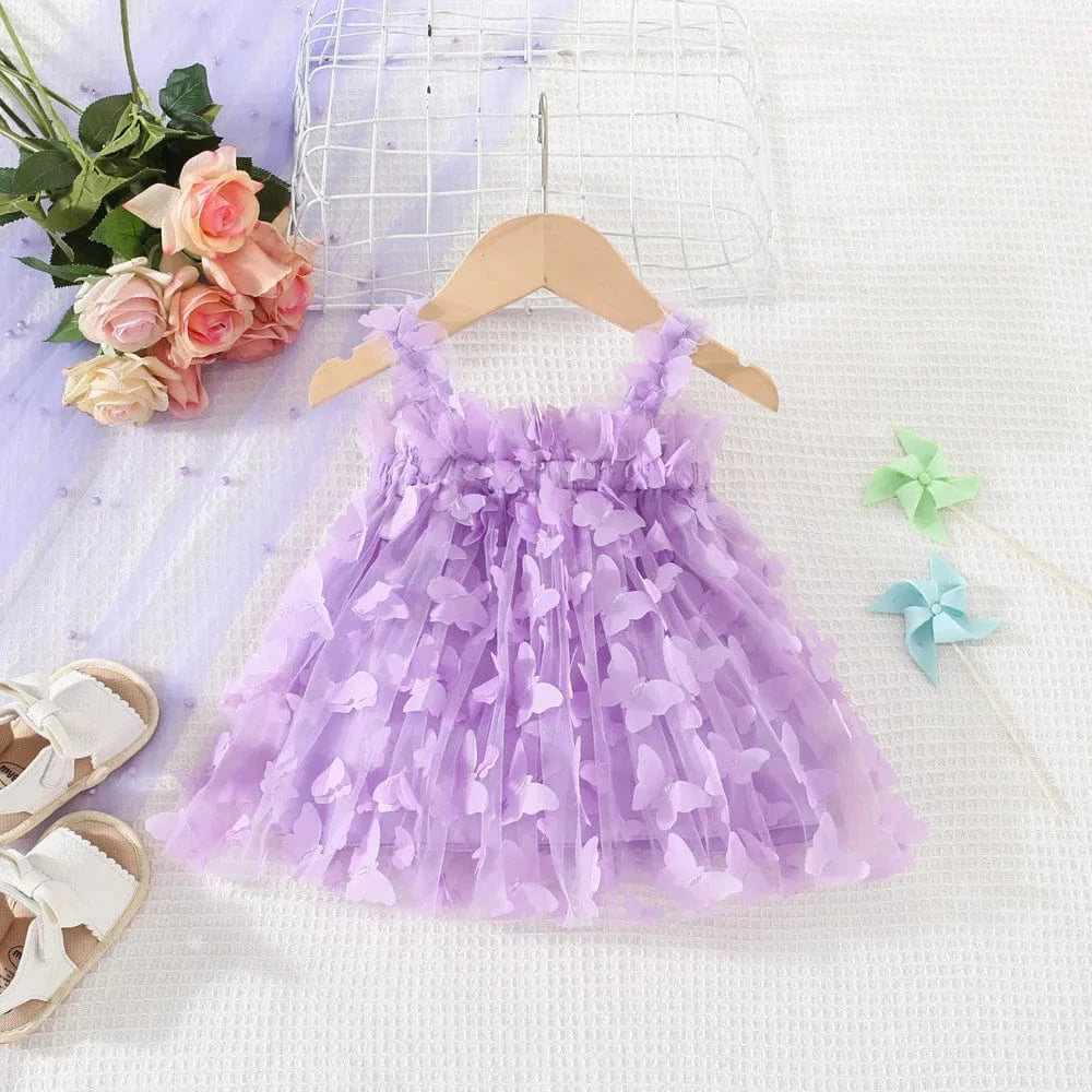 Purple / 3-6M Baby Girl Butterfly Mesh Dress