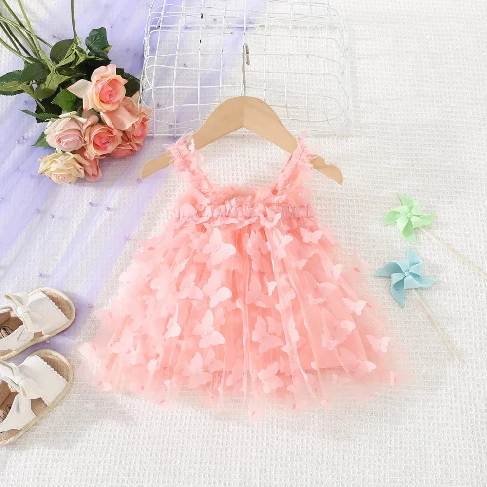 Pink / 3-6M Baby Girl Butterfly Mesh Dress