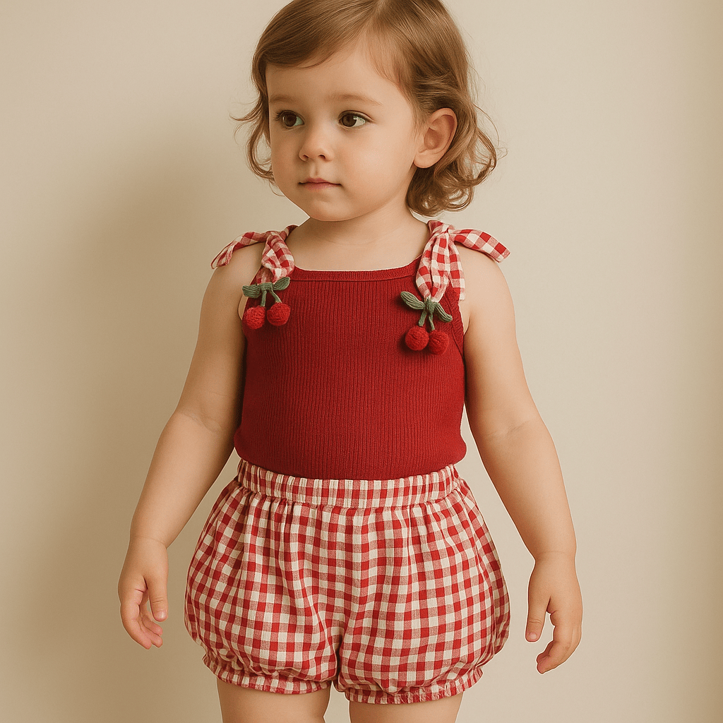 Baby Girl Cherry Plaid Summer Outfit