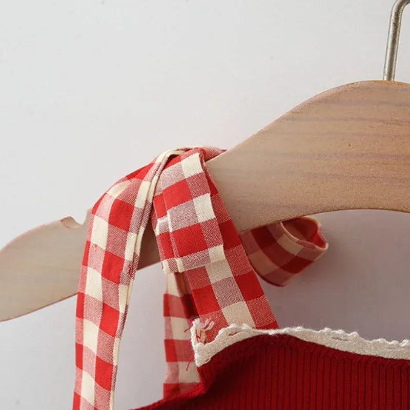 Baby Girl Cherry Plaid Summer Outfit