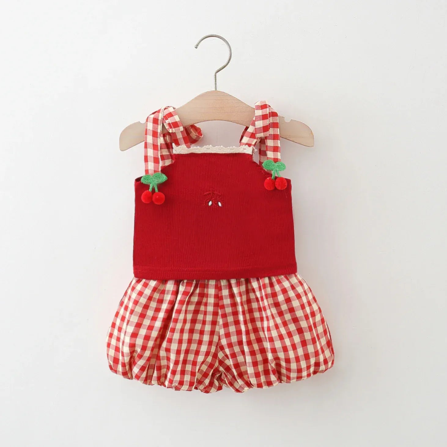 Baby Girl Cherry Plaid Summer Outfit