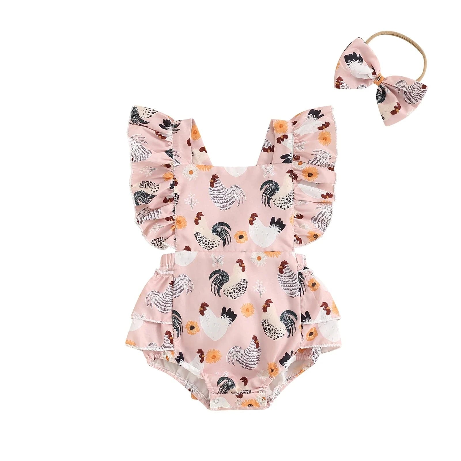 Pink / 0-3M Baby Girl Chicken Print Romper