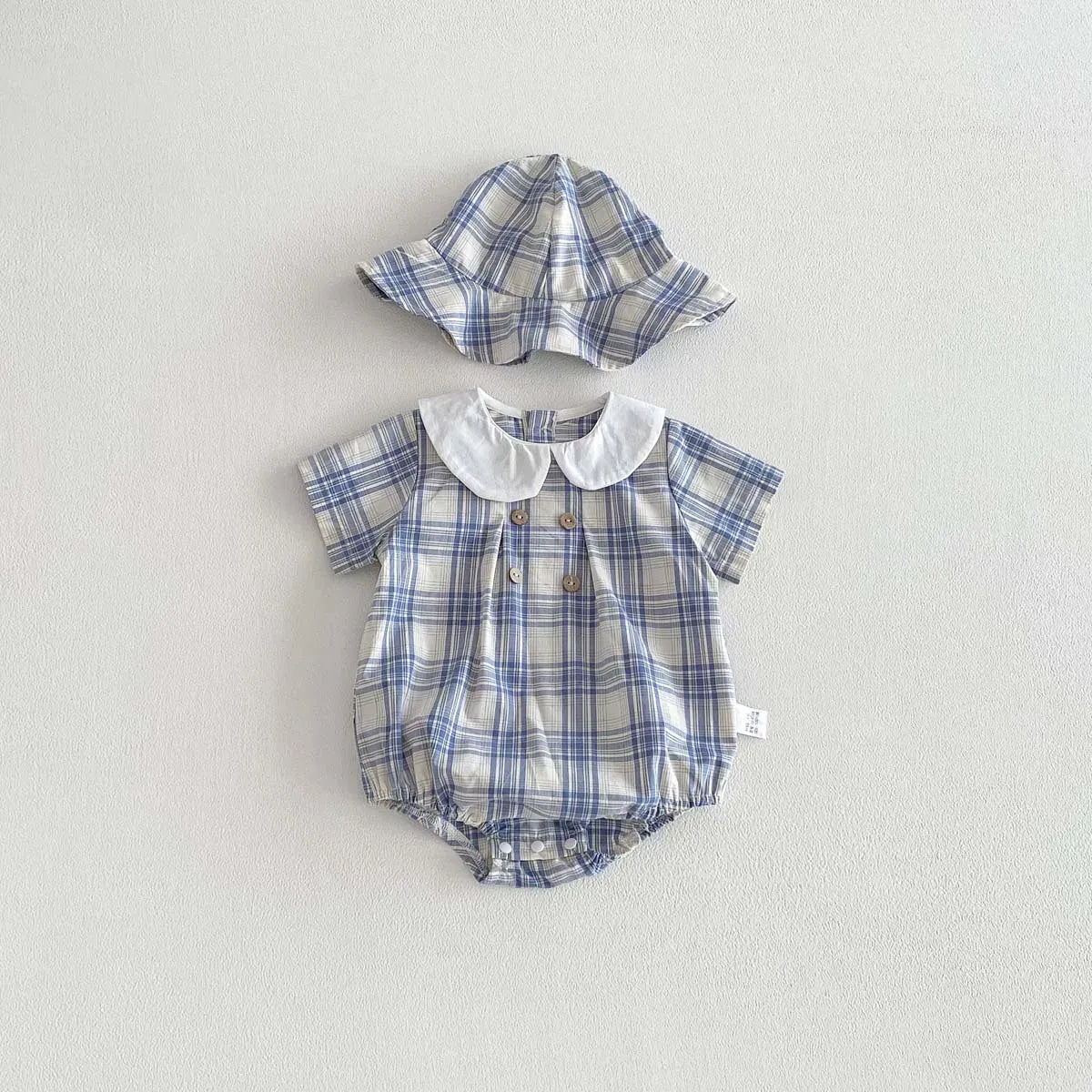Baby Girl Cotton Checked Bodysuit & Sun Hat Set