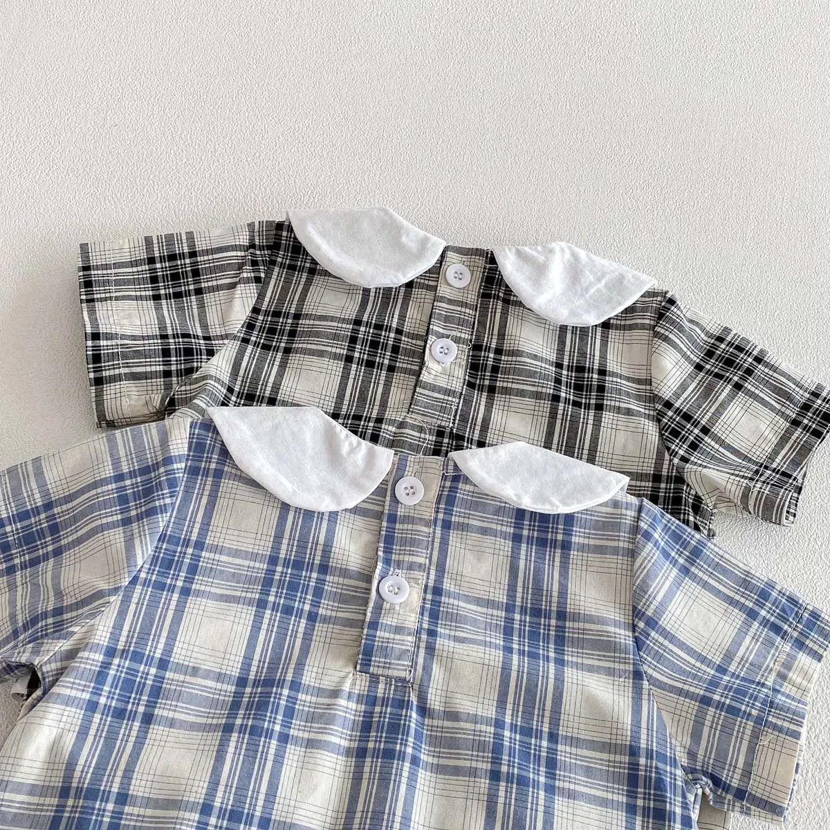 Baby Girl Cotton Checked Bodysuit & Sun Hat Set
