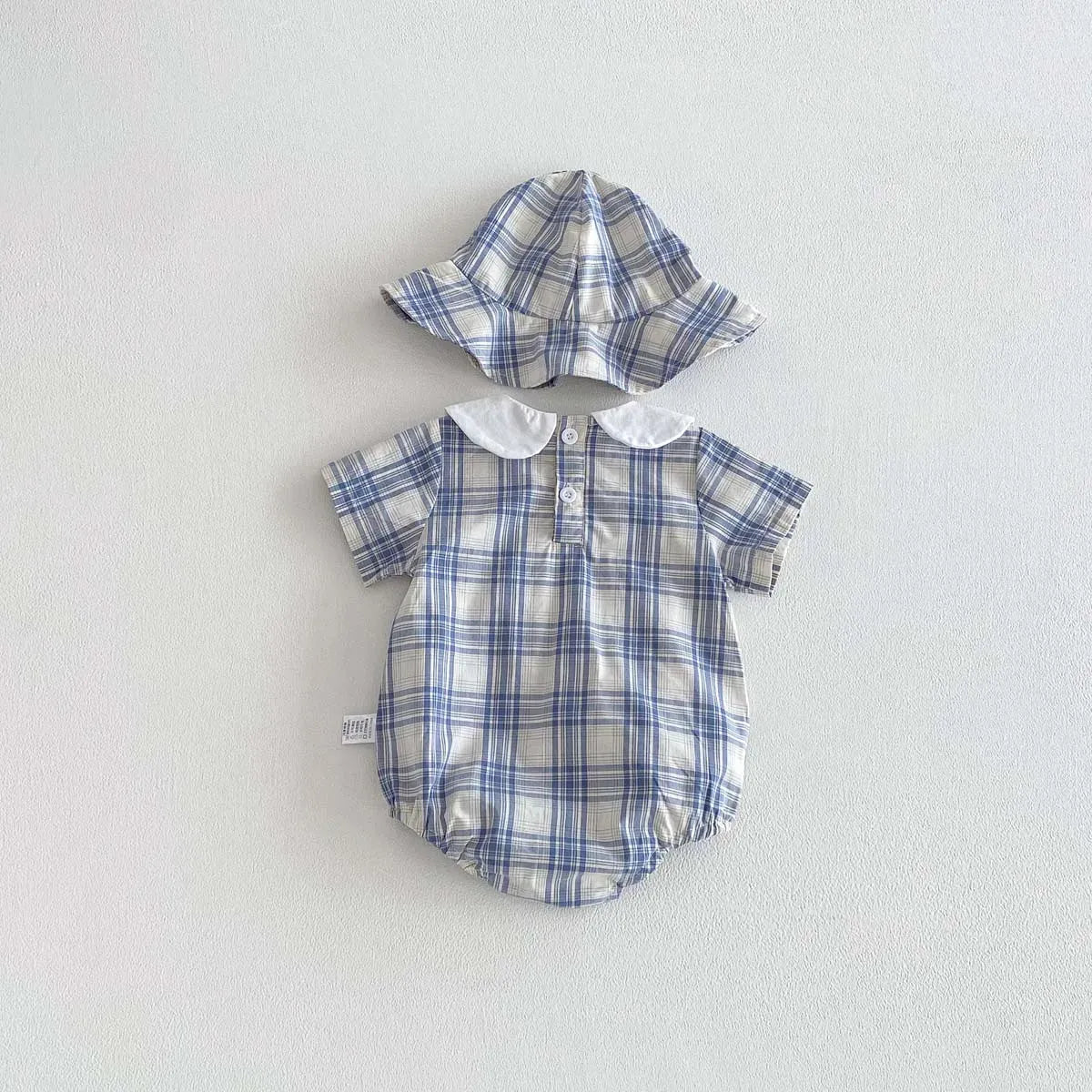 Baby Girl Cotton Checked Bodysuit & Sun Hat Set