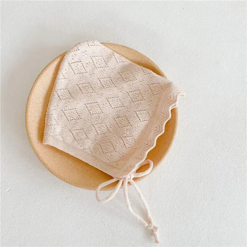 Beige / 0-1T Baby Girl Cotton Lace Flower Knit Bonnet Hat