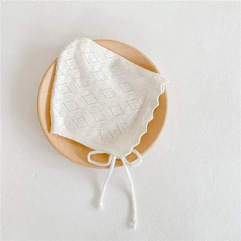 White / 0-1T Baby Girl Cotton Lace Flower Knit Bonnet Hat