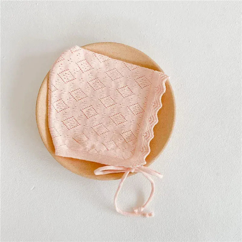 Pink / 0-1T Baby Girl Cotton Lace Flower Knit Bonnet Hat