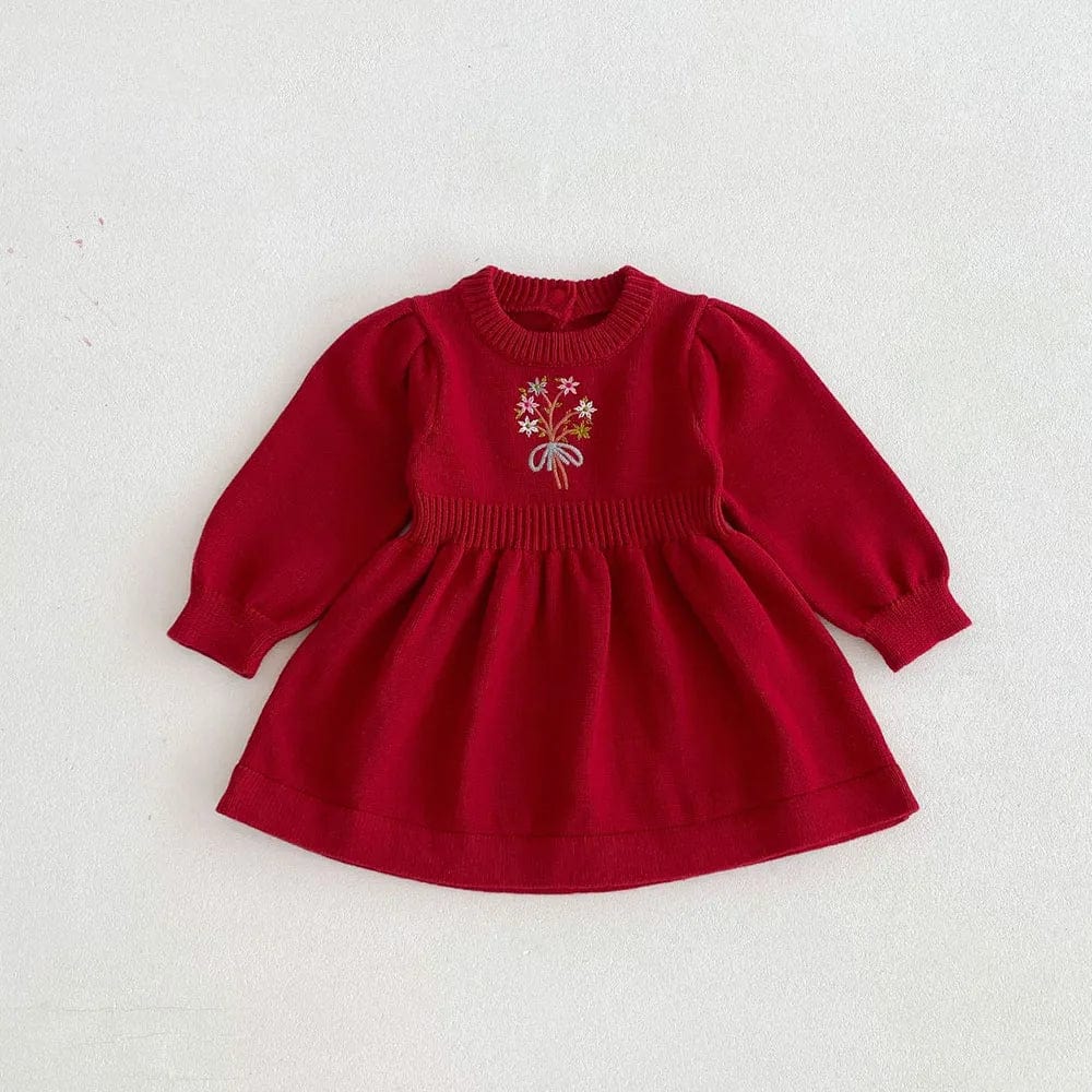 Red / 9M Baby Girl Embroidered Knit Dress