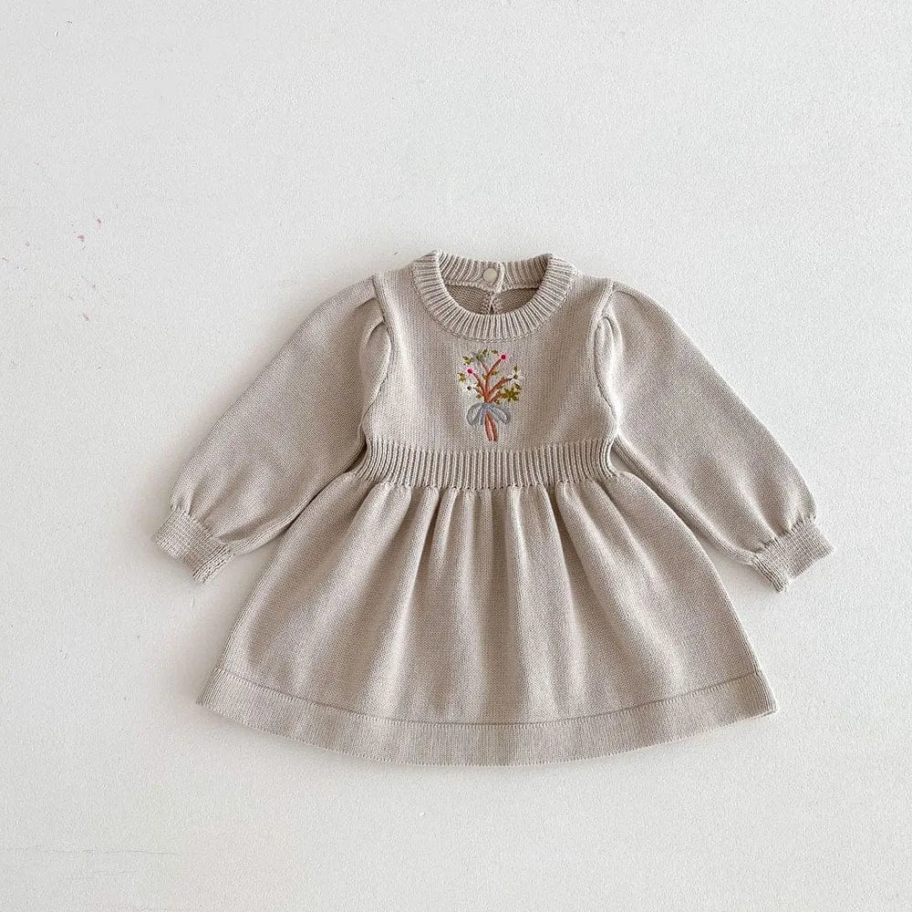 Baby Girl Embroidered Knit Dress, Light Khaki / 24M Baby Girl Embroidered Knit Dress, Light Khaki / 24M