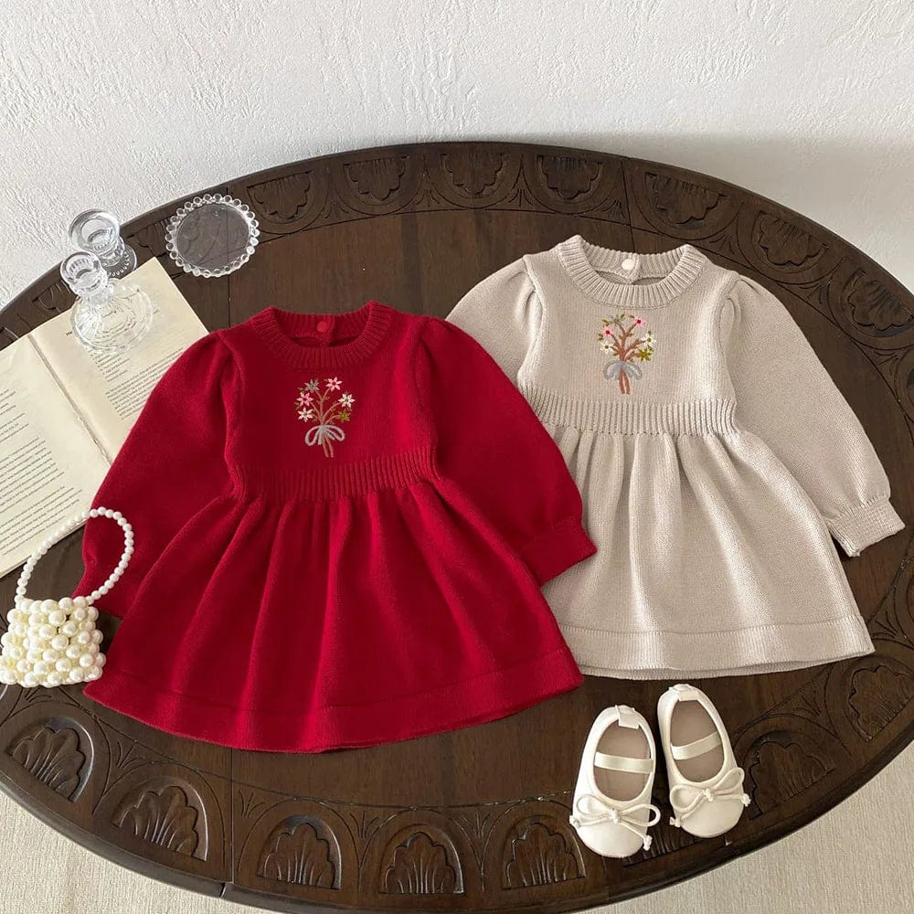 Baby Girl Embroidered Knit Dress, Red / 4T Baby Girl Embroidered Knit Dress, Red / 4T