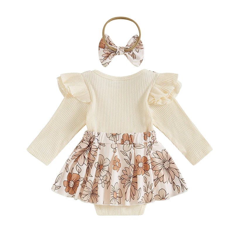 Beige / 0-3M Baby Girl Fall Bodysuit Dress