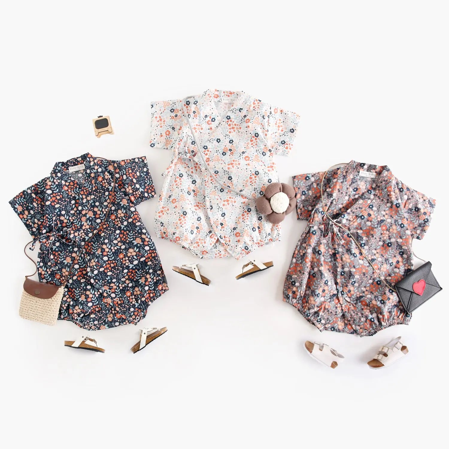 Baby Girl Floral Cotton Kimono Bodysuit Romper