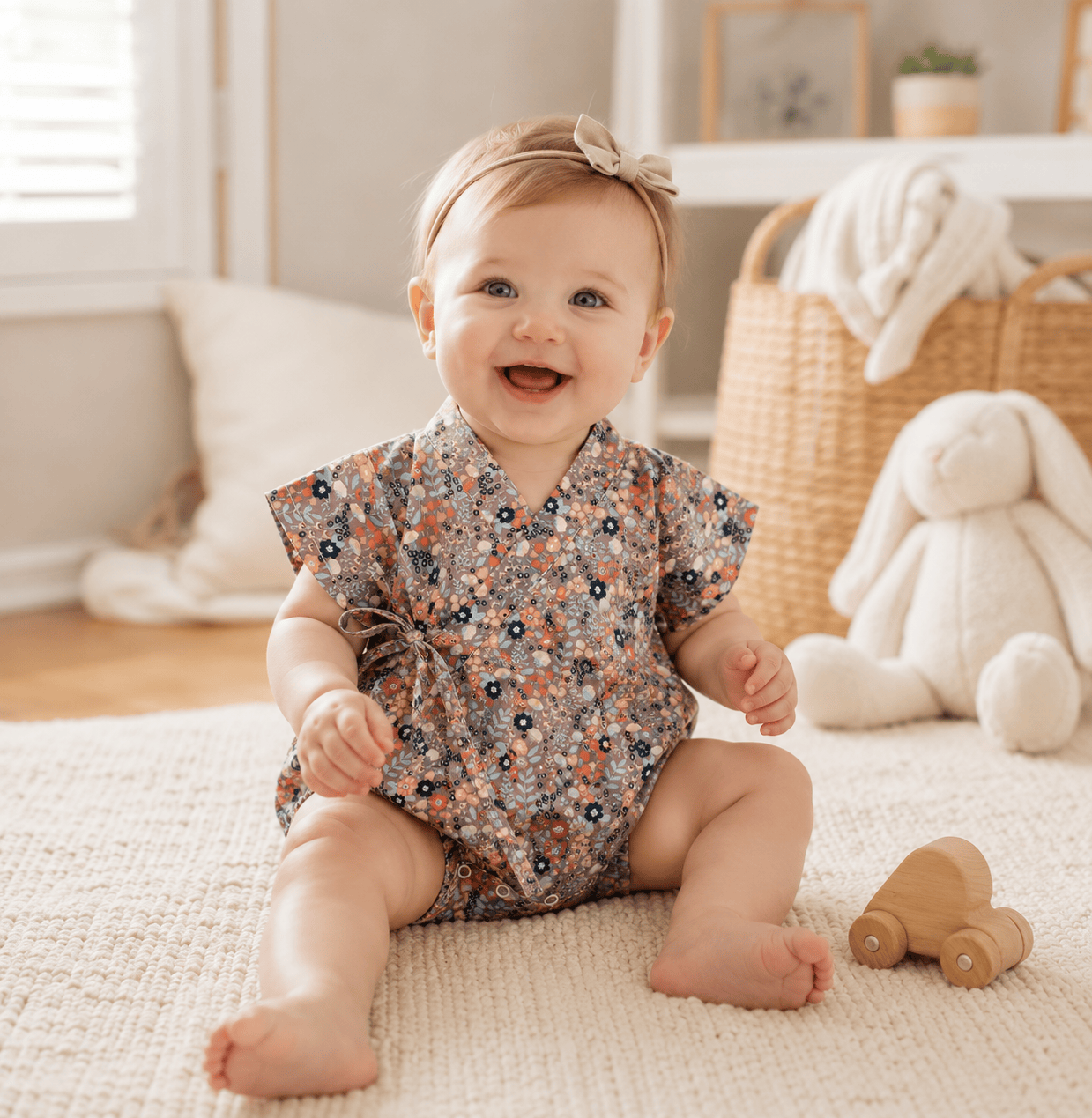 Baby Girl Floral Cotton Kimono Bodysuit Romper