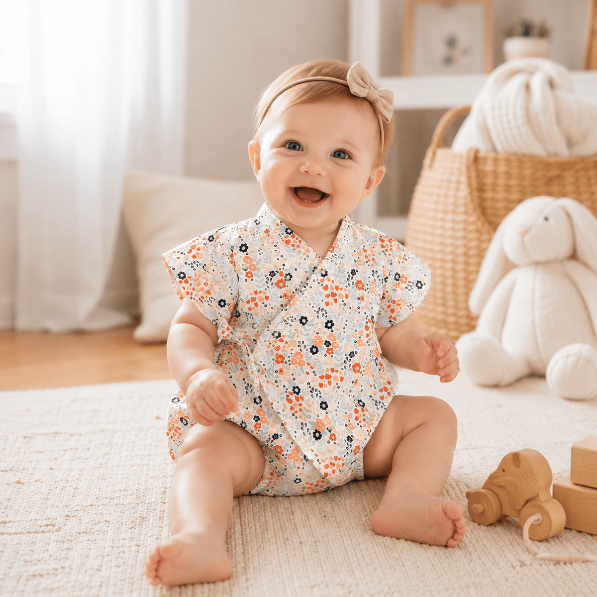Baby Girl Floral Cotton Kimono Bodysuit Romper