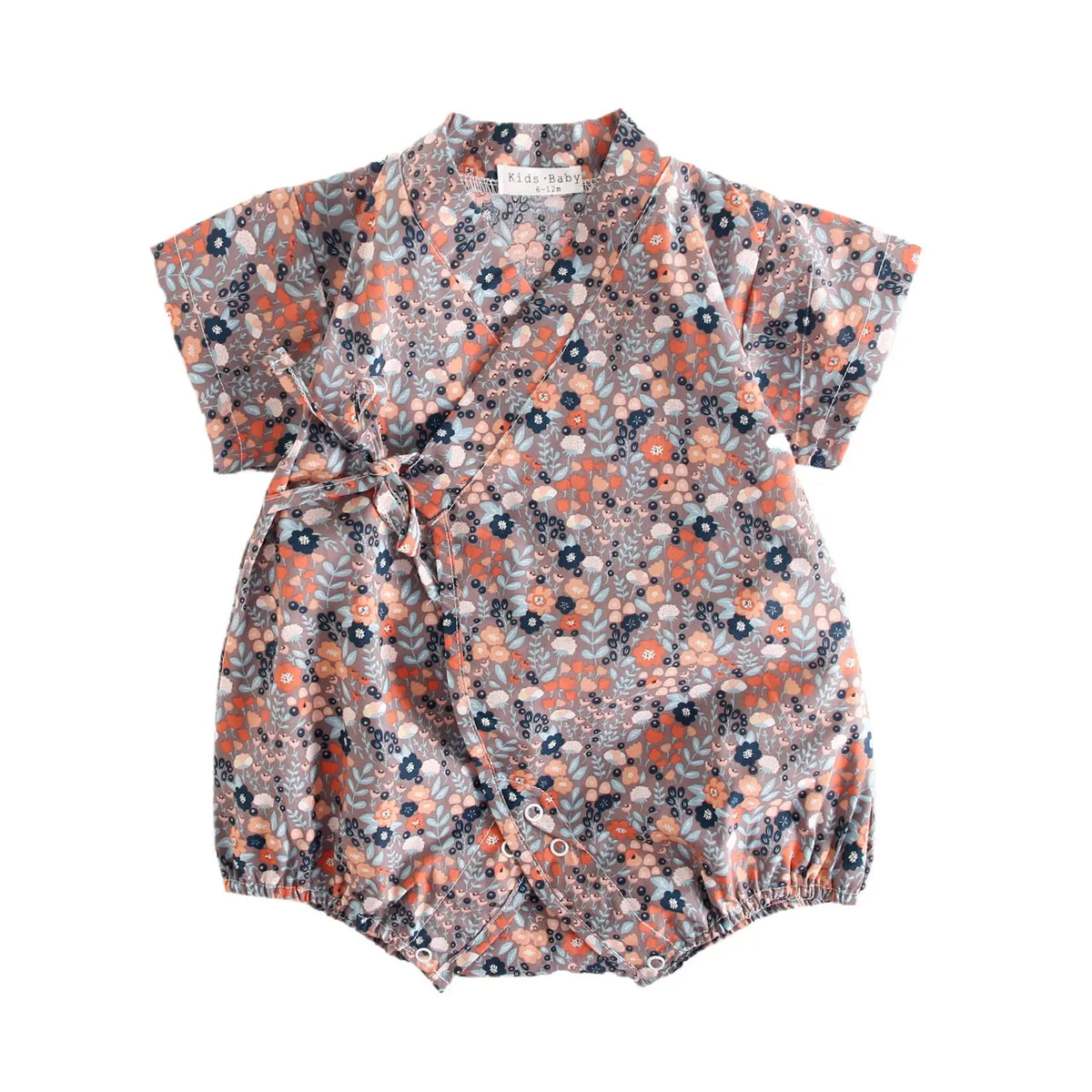Dusty Mauve Floral / 3-6M Baby Girl Floral Cotton Kimono Bodysuit Romper