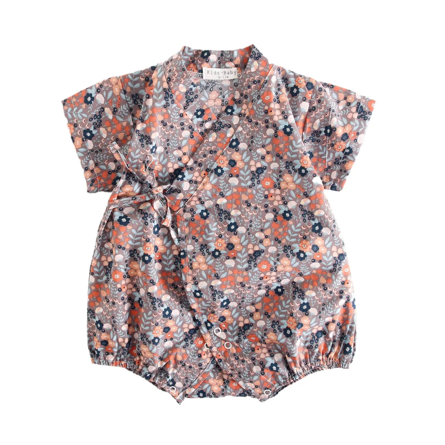 Dusty Mauve Floral / 3-6M Baby Girl Floral Cotton Kimono Bodysuit Romper