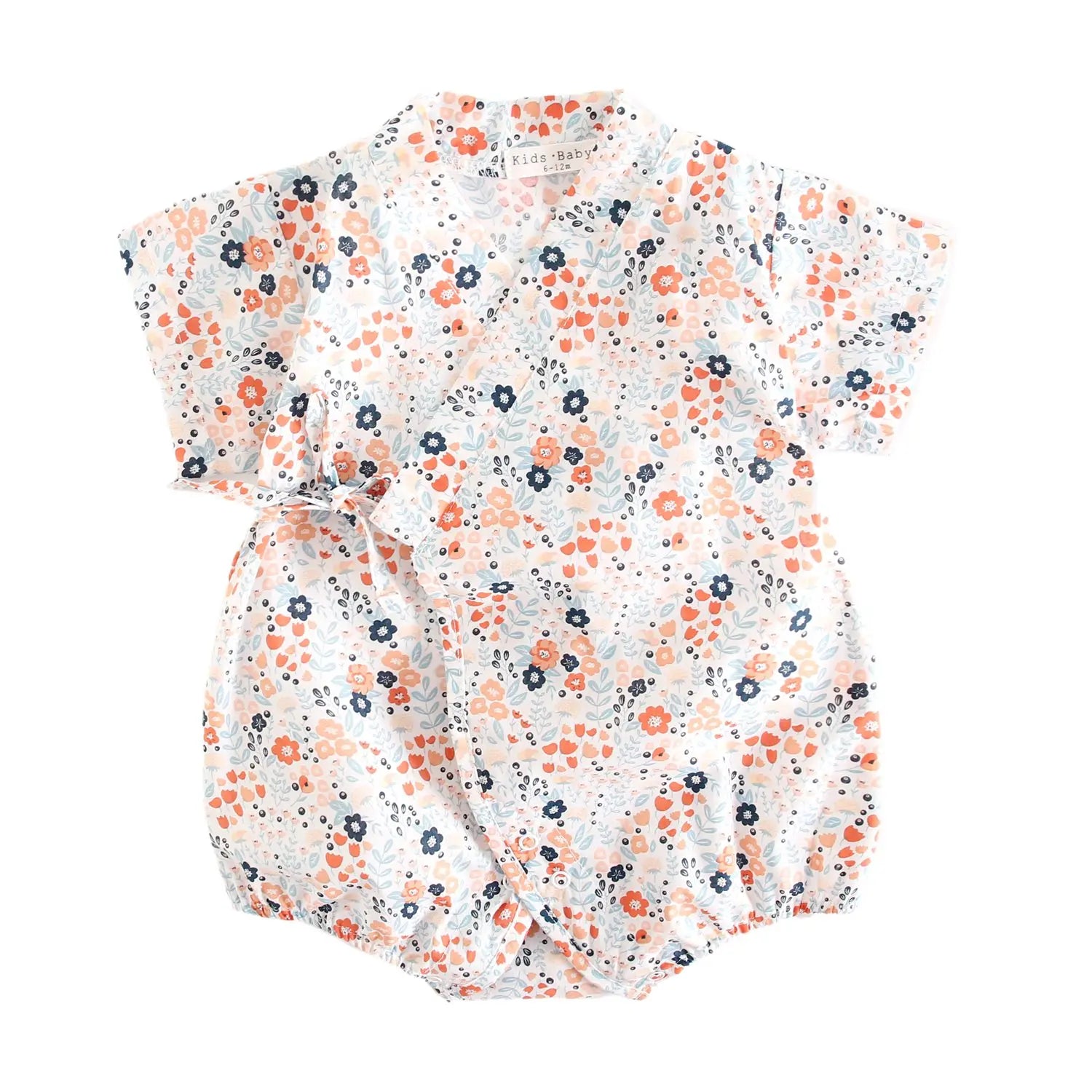 Ivory Floral / 3-6M Baby Girl Floral Cotton Kimono Bodysuit Romper
