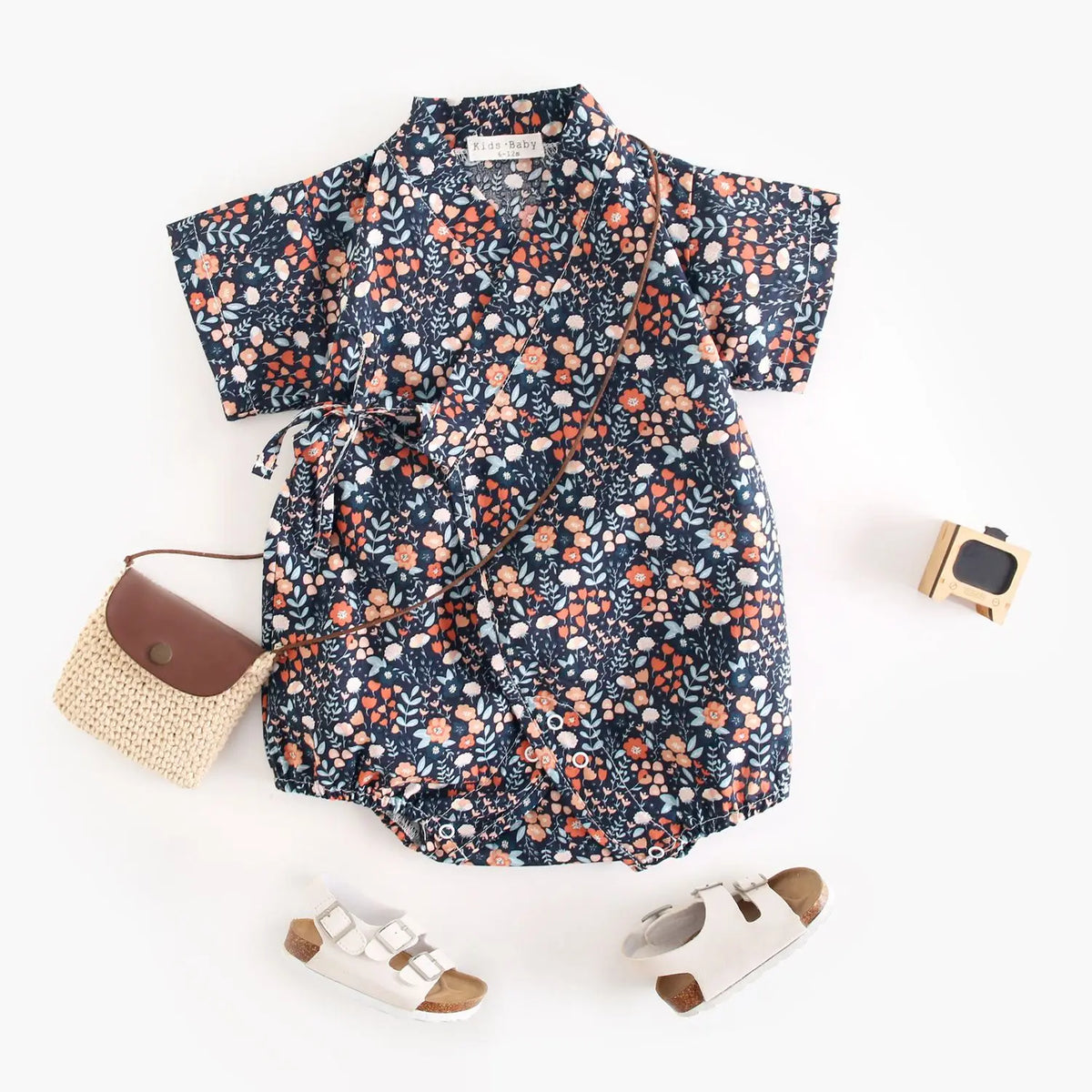 Baby Girl Floral Cotton Kimono Bodysuit Romper
