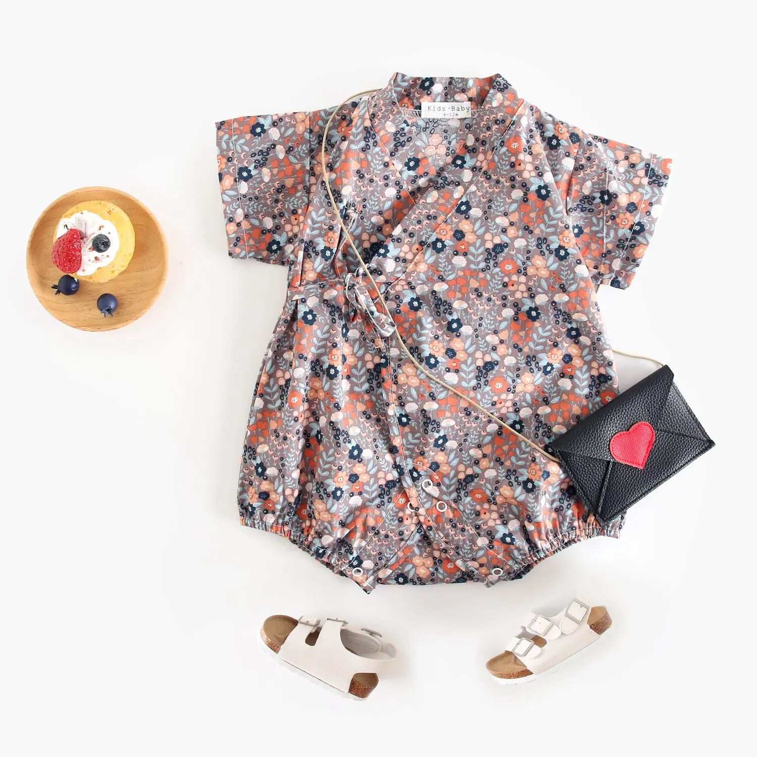 Baby Girl Floral Cotton Kimono Bodysuit Romper