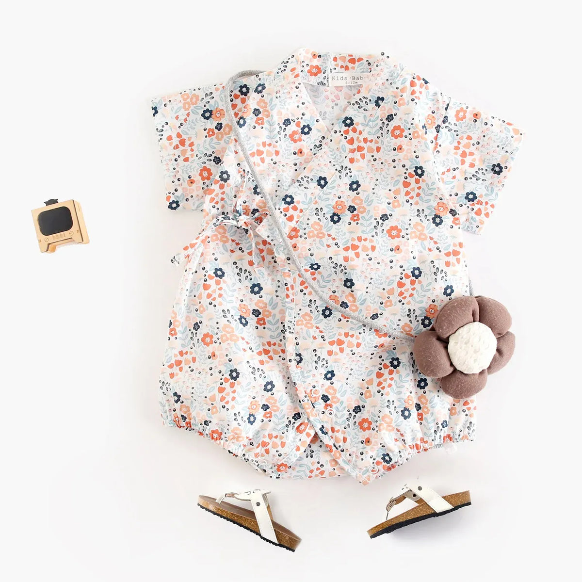 Baby Girl Floral Cotton Kimono Bodysuit Romper