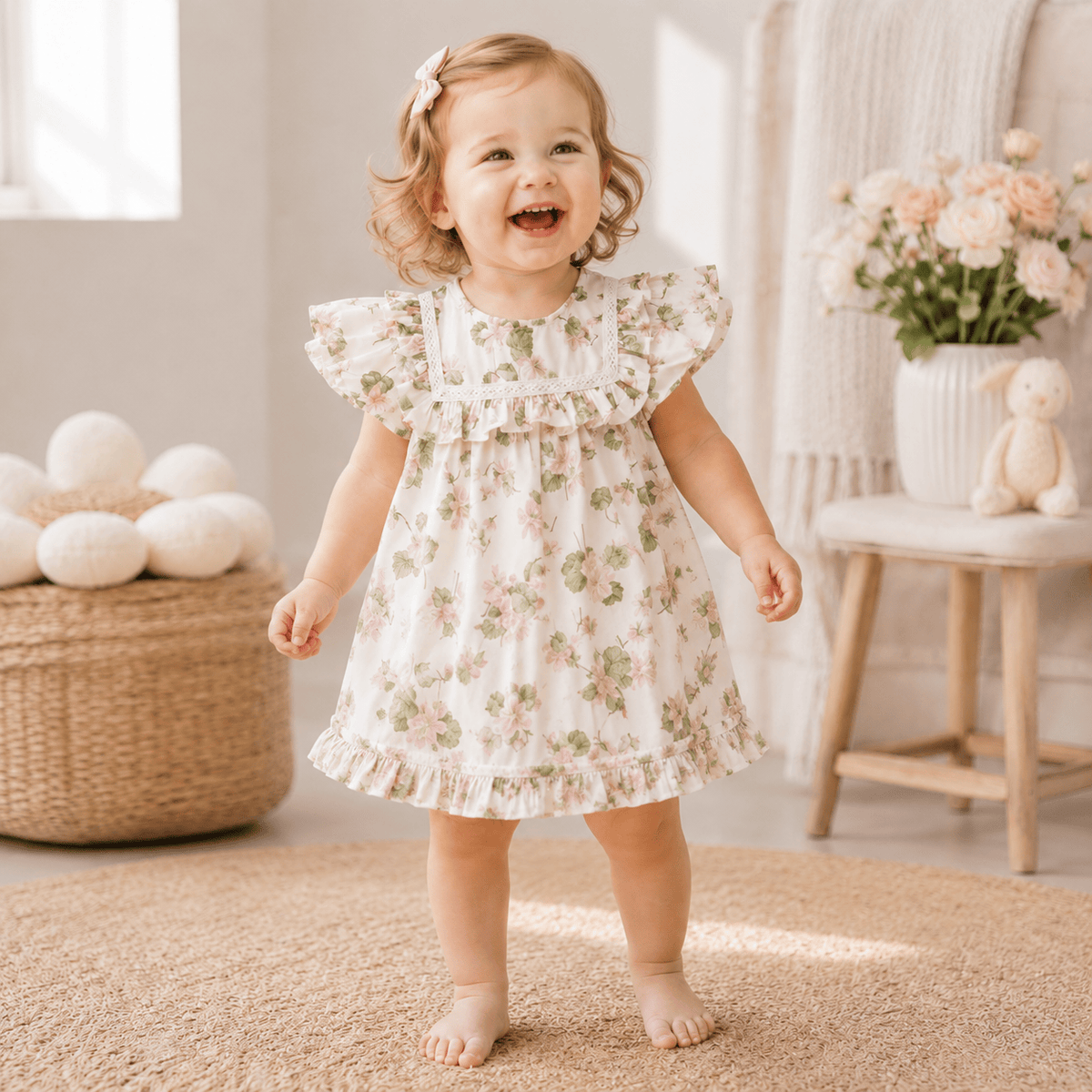 Baby Girl Floral Cotton Puff Sleeve Top & Bloomers 2-Piece Set