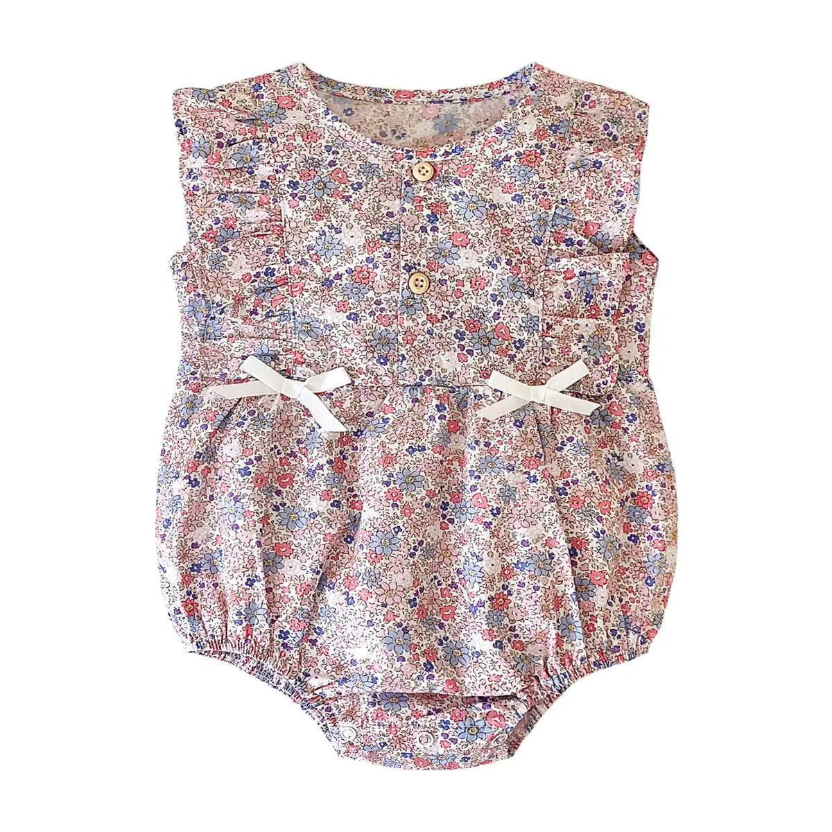 Lavender Bloom / 0-6M Baby Girl Floral Cotton Sleeveless Bow Bodysuit Romper