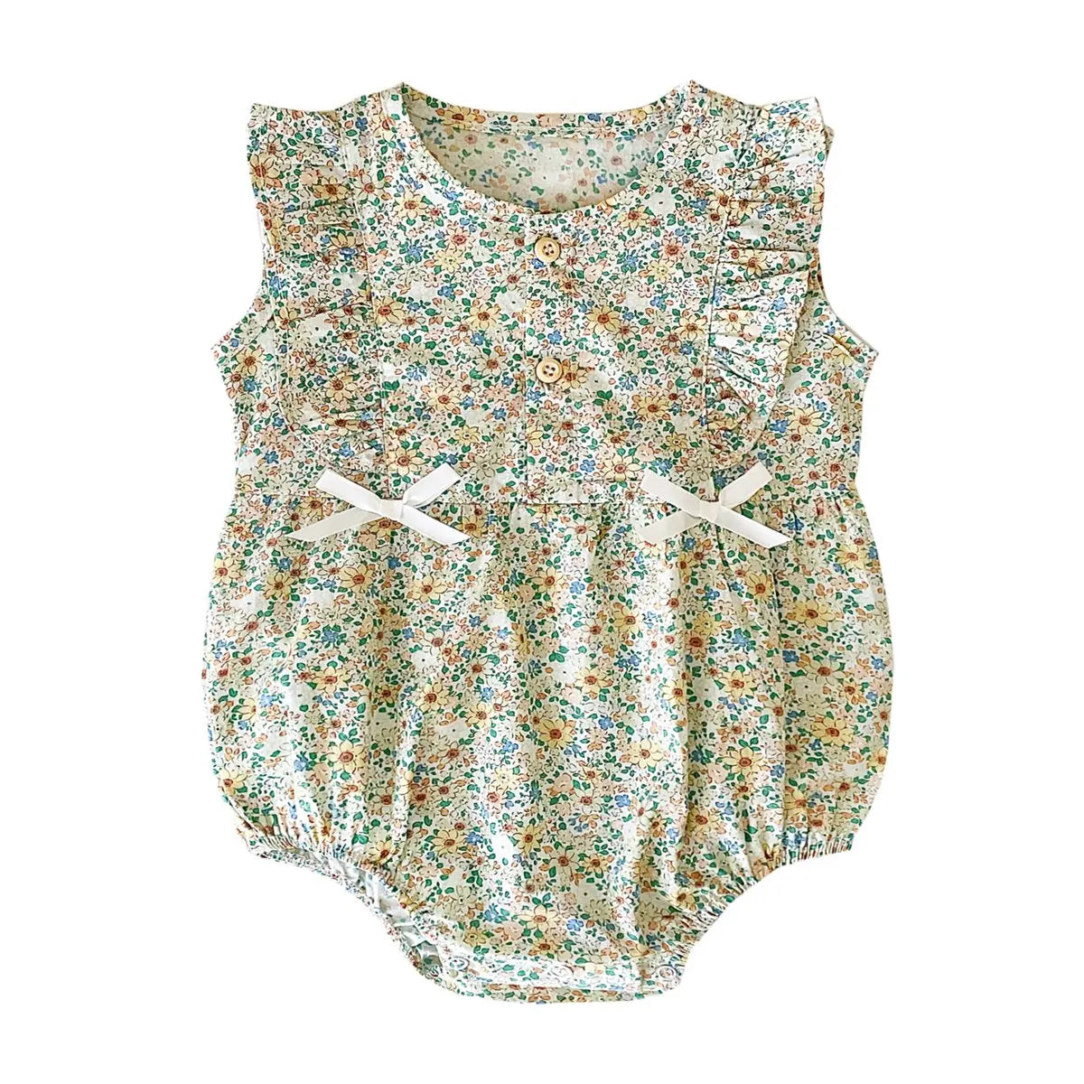 Sage Blossom / 0-6M Baby Girl Floral Cotton Sleeveless Bow Bodysuit Romper