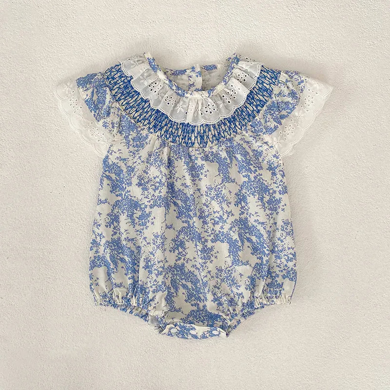 Baby Girl Floral Lace Collar Cotton Romper