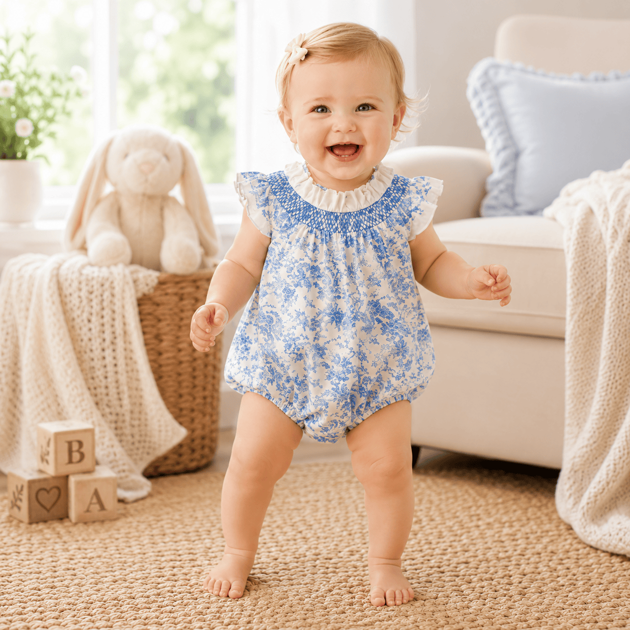 Baby Girl Floral Lace Collar Cotton Romper