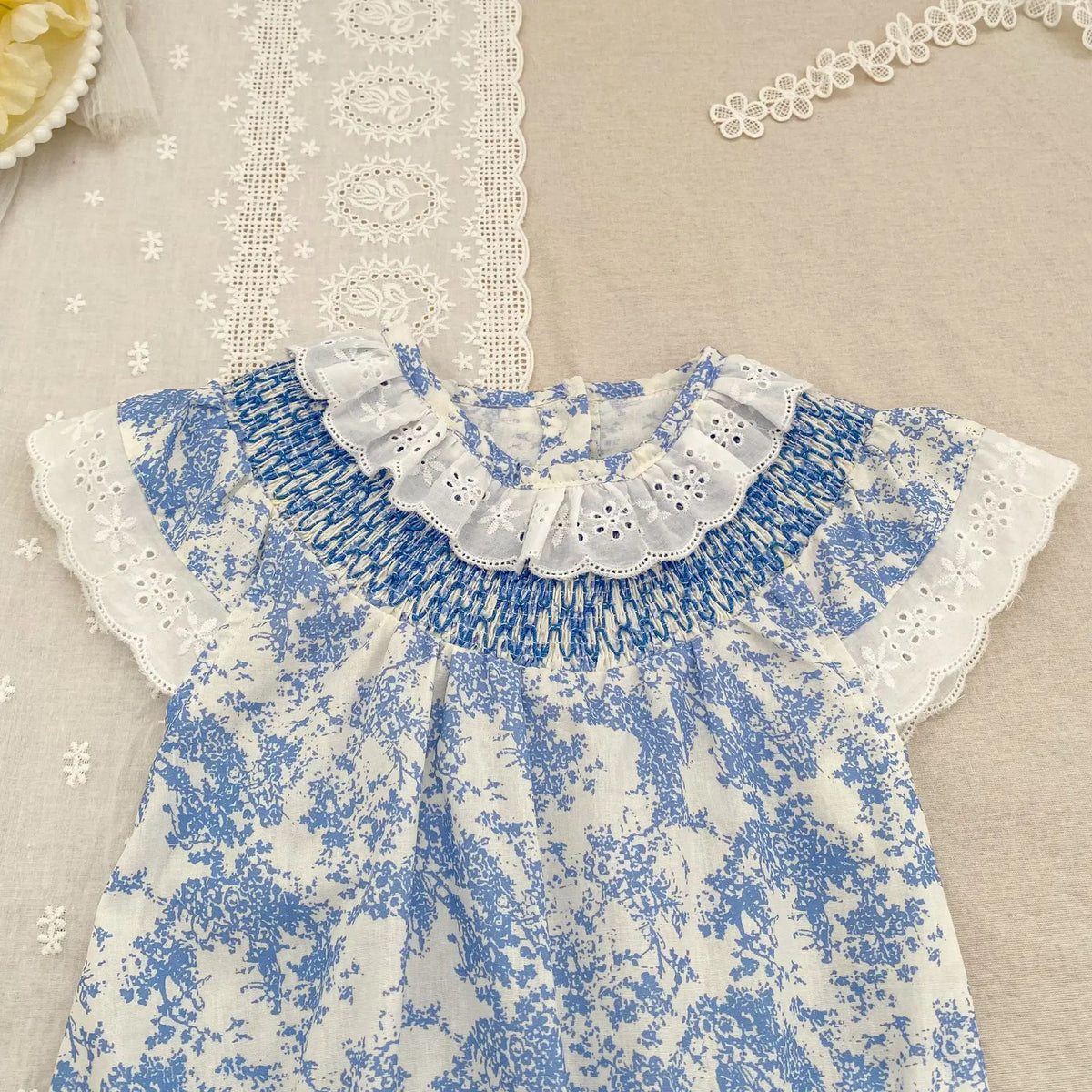 Baby Girl Floral Lace Collar Cotton Romper