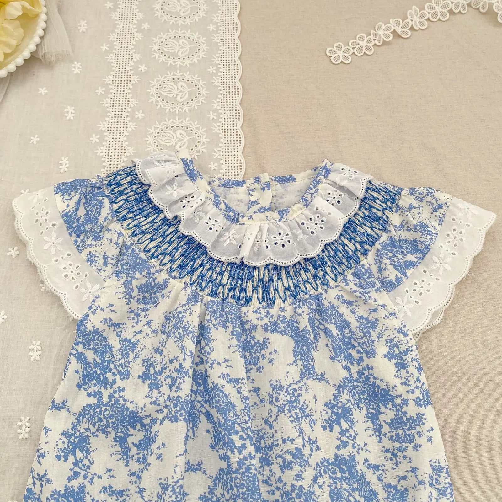 Baby Girl Floral Lace Collar Cotton Romper