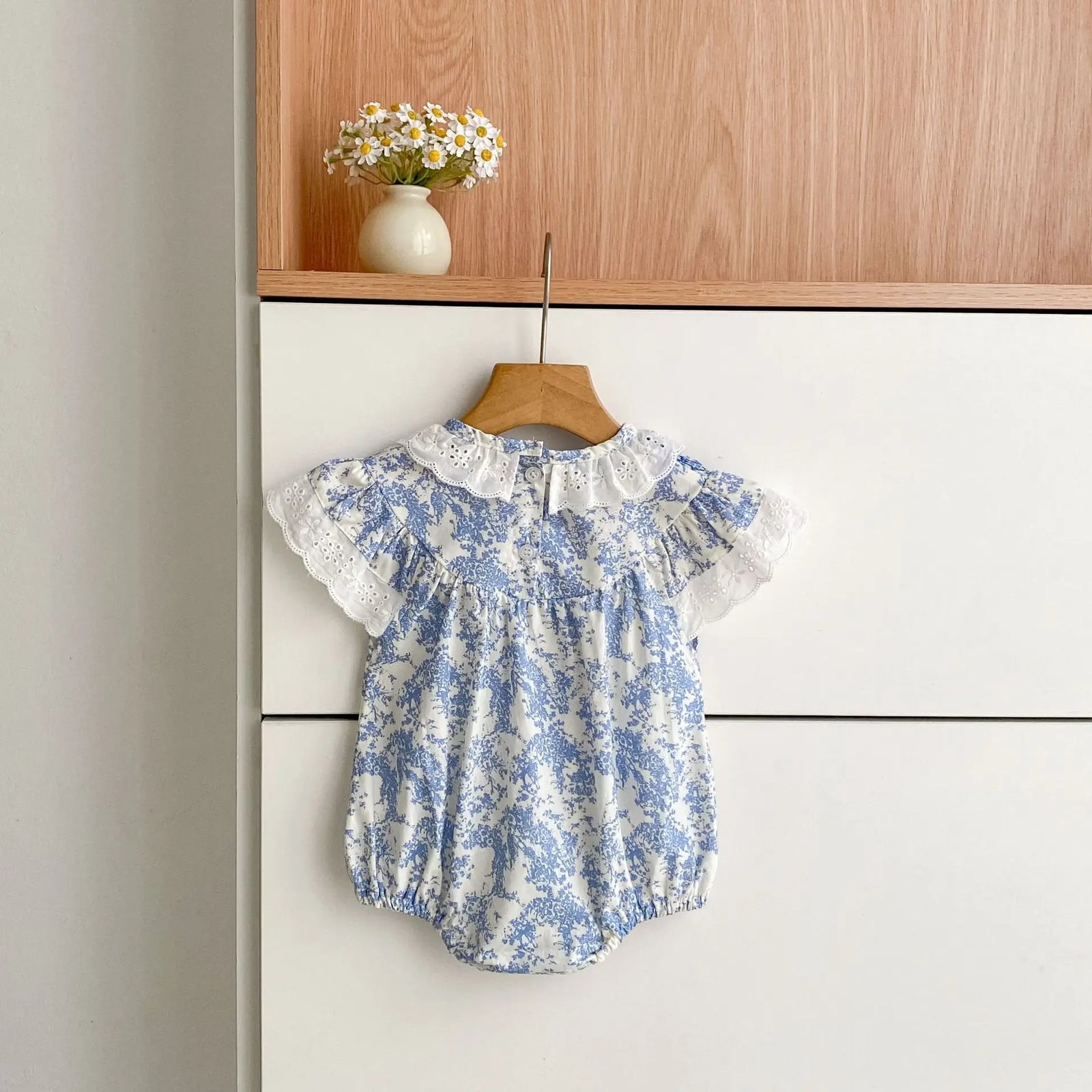Baby Girl Floral Lace Collar Cotton Romper