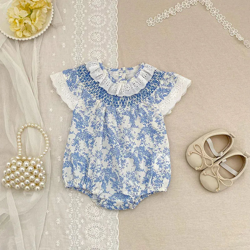 Baby Girl Floral Lace Collar Cotton Romper